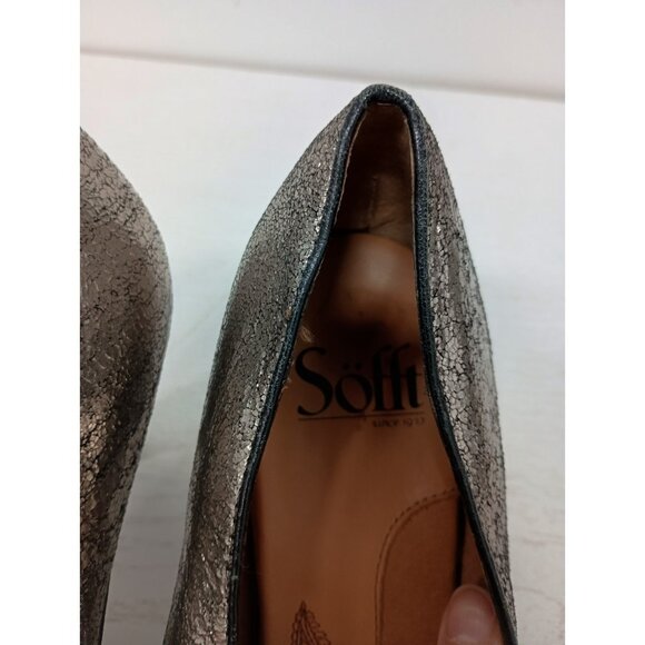 Sofft Womens Heels 6M Silver Pewter Leather Comfort Cone Heel Open Toe Slip On - Picture 4 of 11